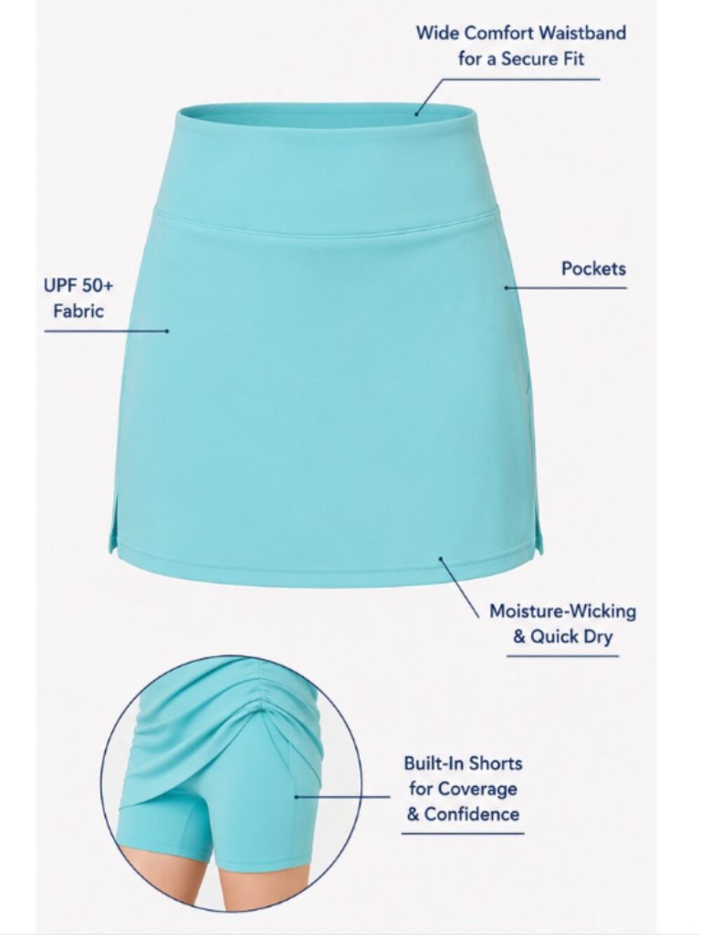 Cabana Life Aqua Skort 17" - Picture 2 of 4